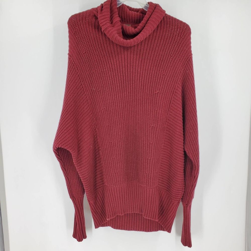🩵FREE PEOPLE womens S wine red acrylic cowl neck Oversized sweater